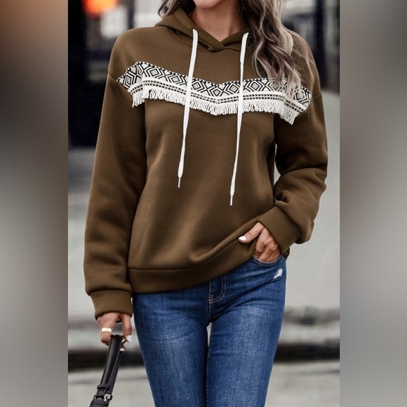 Contrast Fringe Hoodie - Picture 1 of 3